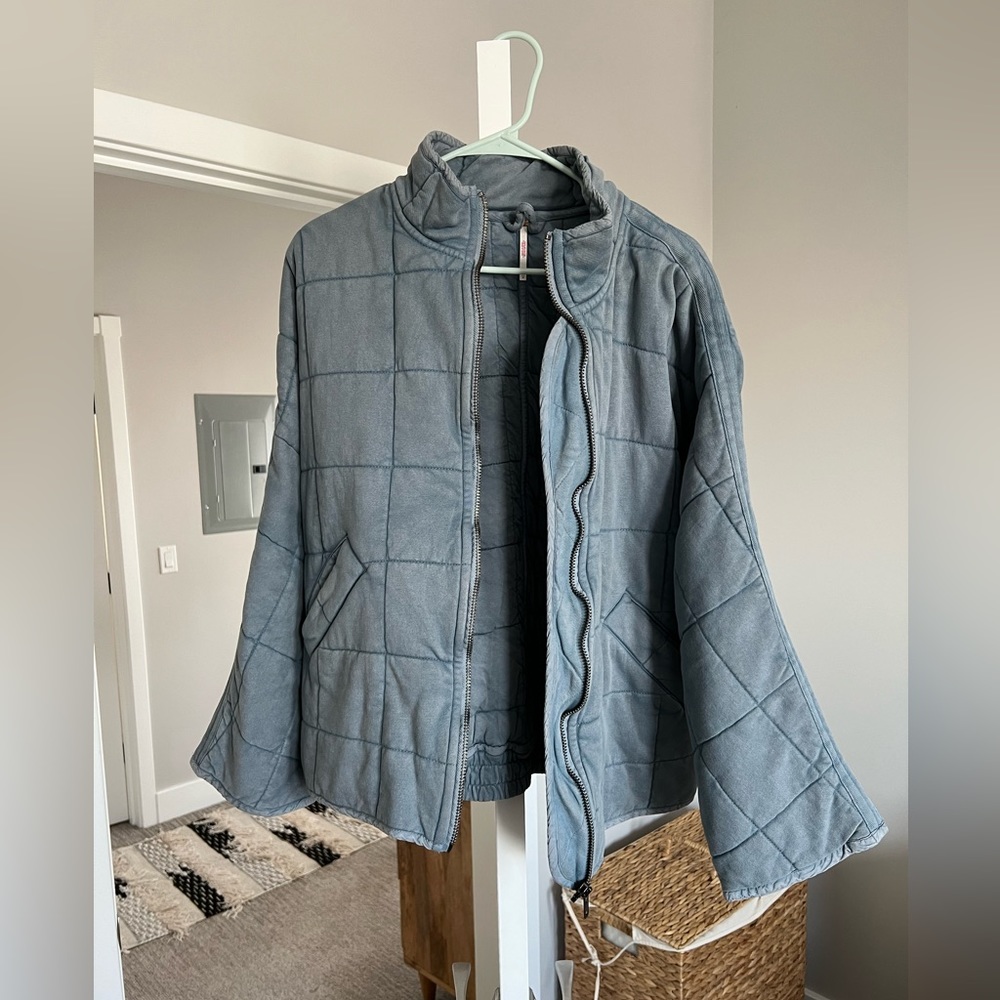 Free People Dolman Quilted Knit Jacket in denim blue worn once!!
